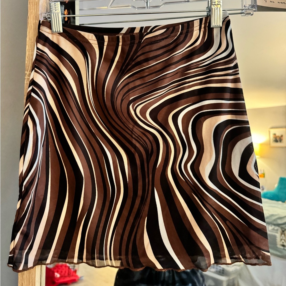 Marble print mesh mini skirt